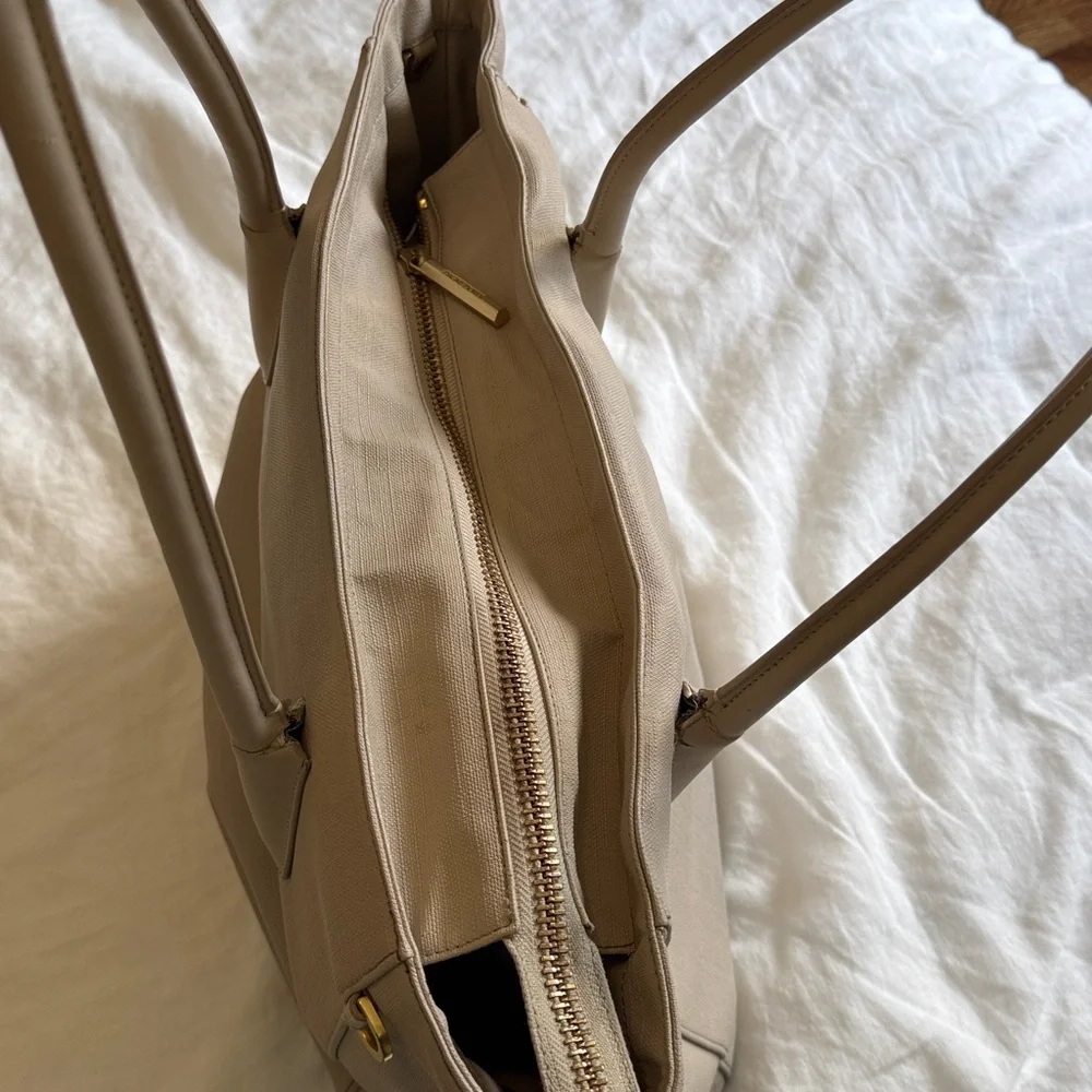 Dagne Dover Legend Laptop Tote in Vegan Leather (Bone with Gold Zipper) - Picture 9 of 11